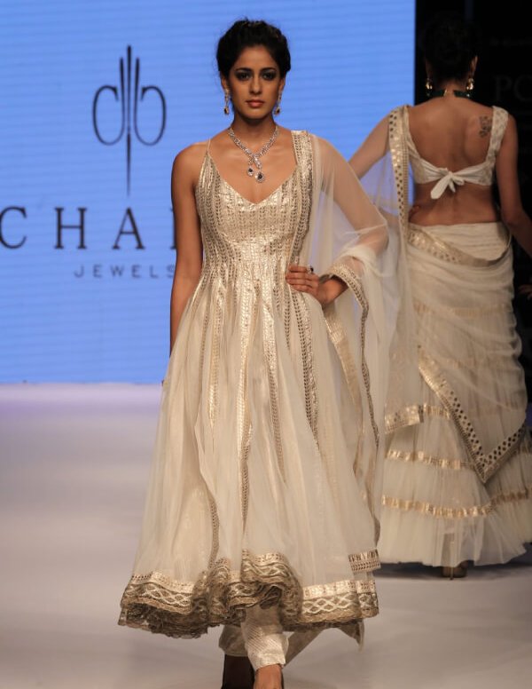 Ivory Sculpted Anarkali with Metallic Thread Detailing