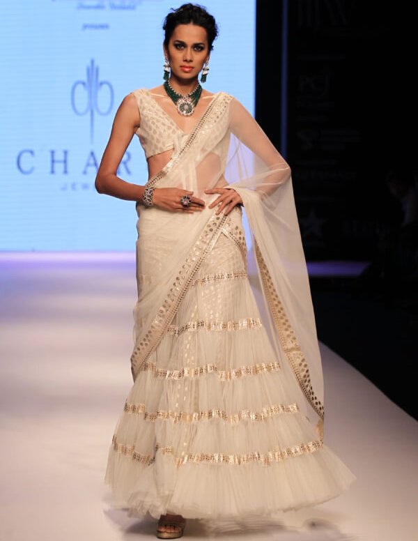 Ivory Gold Crystal-Embellished Couture Saree