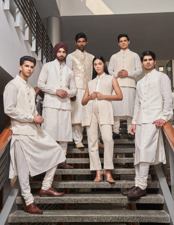 Classic Ivory Kurta-Bandi & Pantsuit Ensemble – Men & Women Collection